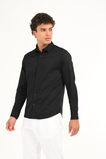 DLAZY BLACK PLAIN  SATIN SHIRT…
