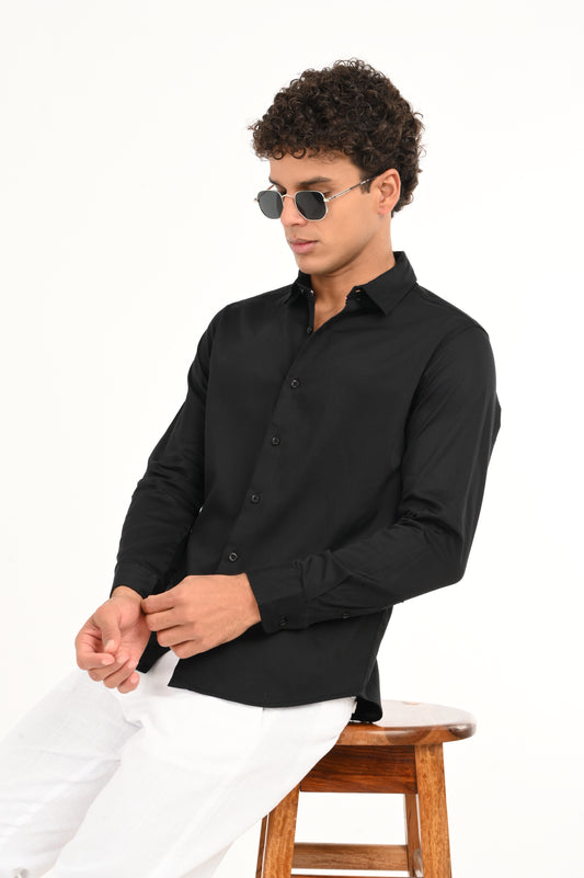 DLAZY BLACK PLAIN  SATIN SHIRT…