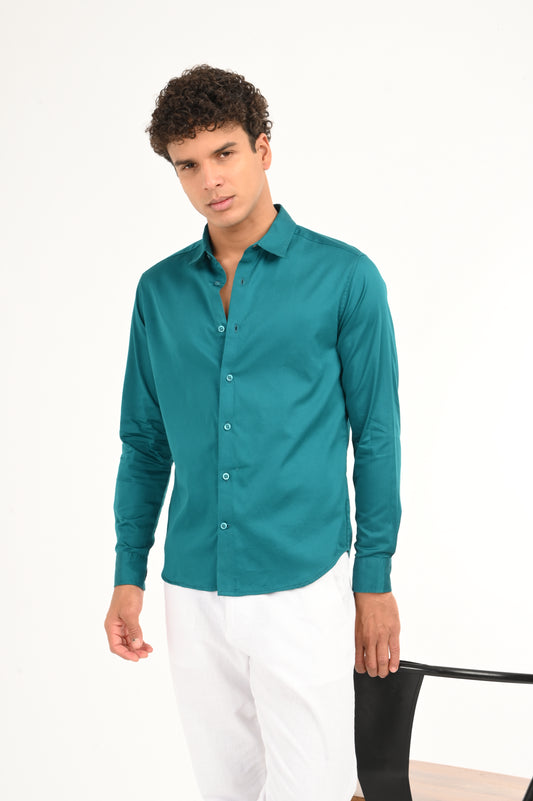 DLAZY TEAL GREEN PLAIN  SATIN SHIRT…