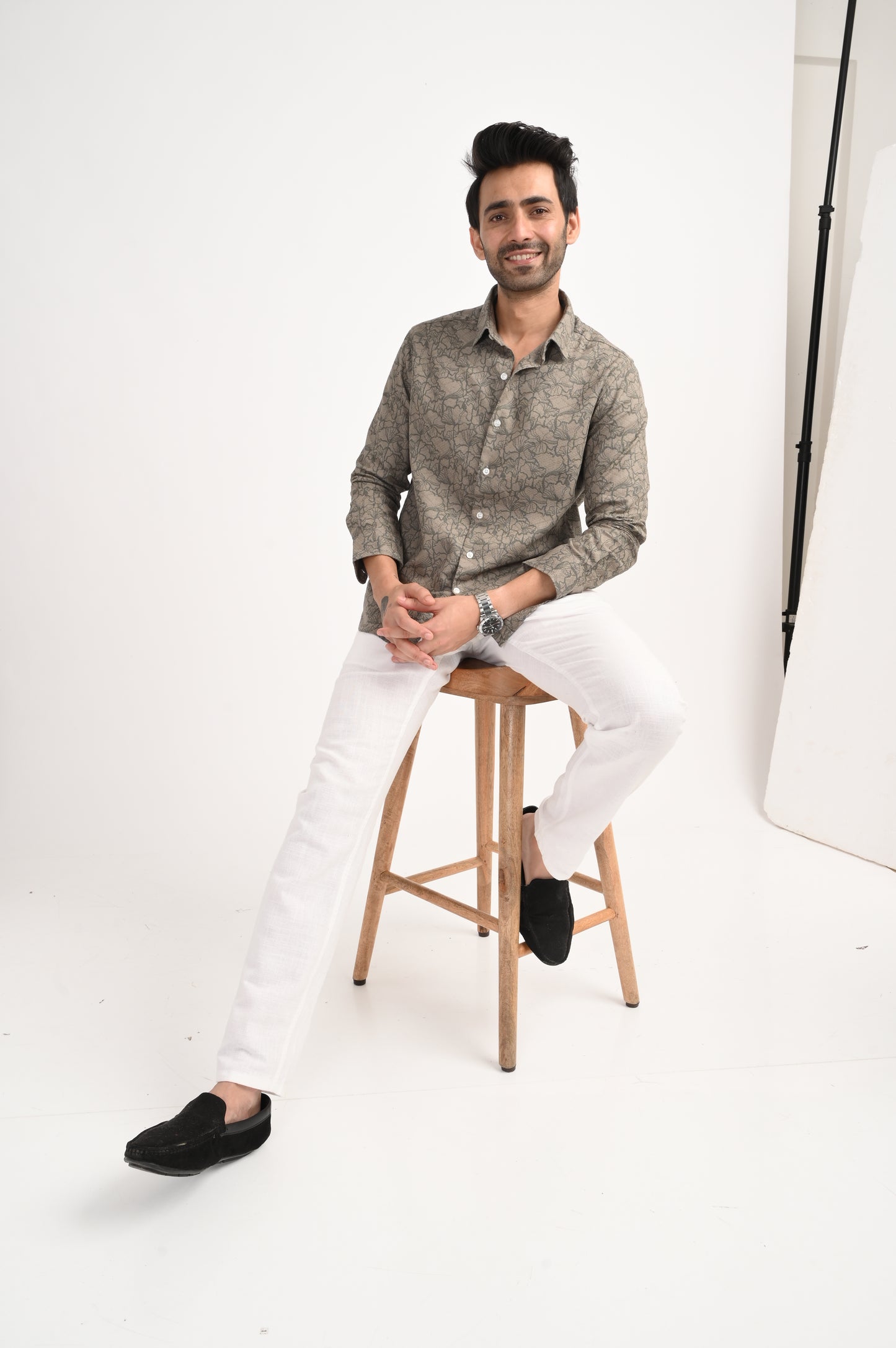 DLAZY SAGA BEIGE DOBBY PRINTED SHIRT