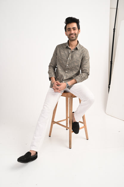DLAZY SAGA BEIGE DOBBY PRINTED SHIRT
