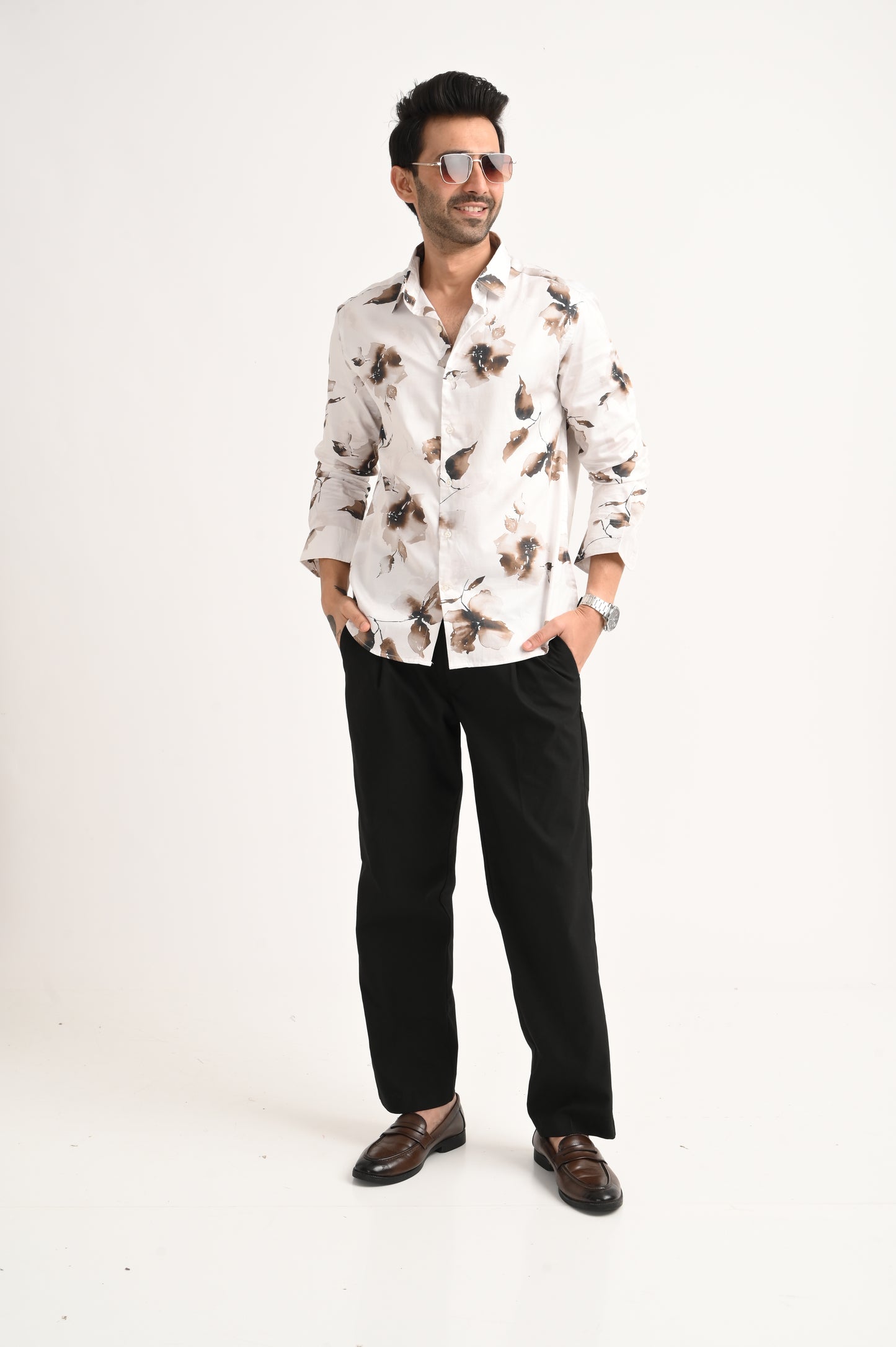 DLAZY MOCHA MIST PRINTED SATIN SHIRT