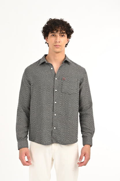 DLAZY MEN BLACK AND WHITE TEXTURED SHIRT