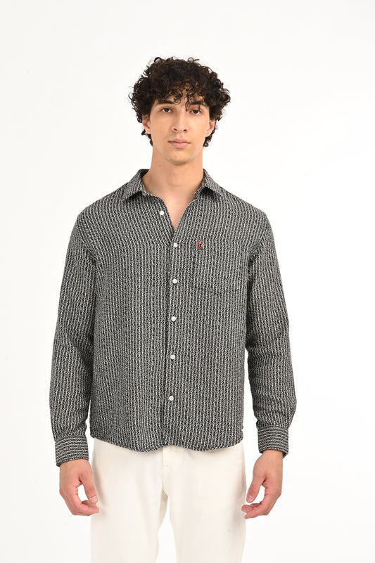 DLAZY MEN BLACK AND WHITE TEXTURED SHIRT