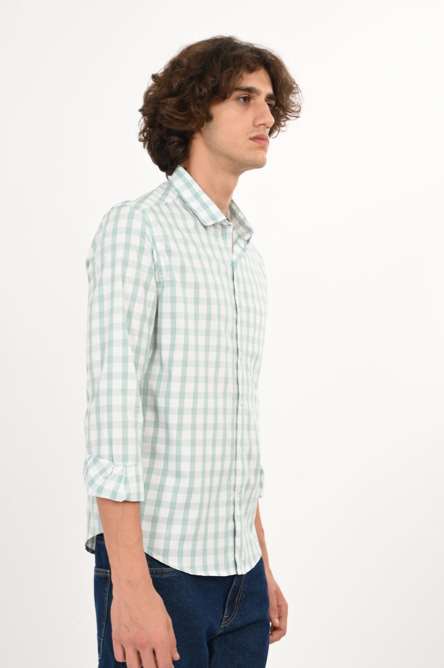 DLAZY MINT GRID DOBBY CHECKS SHIRT