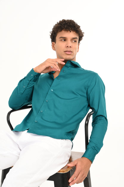 DLAZY TEAL GREEN PLAIN  SATIN SHIRT…