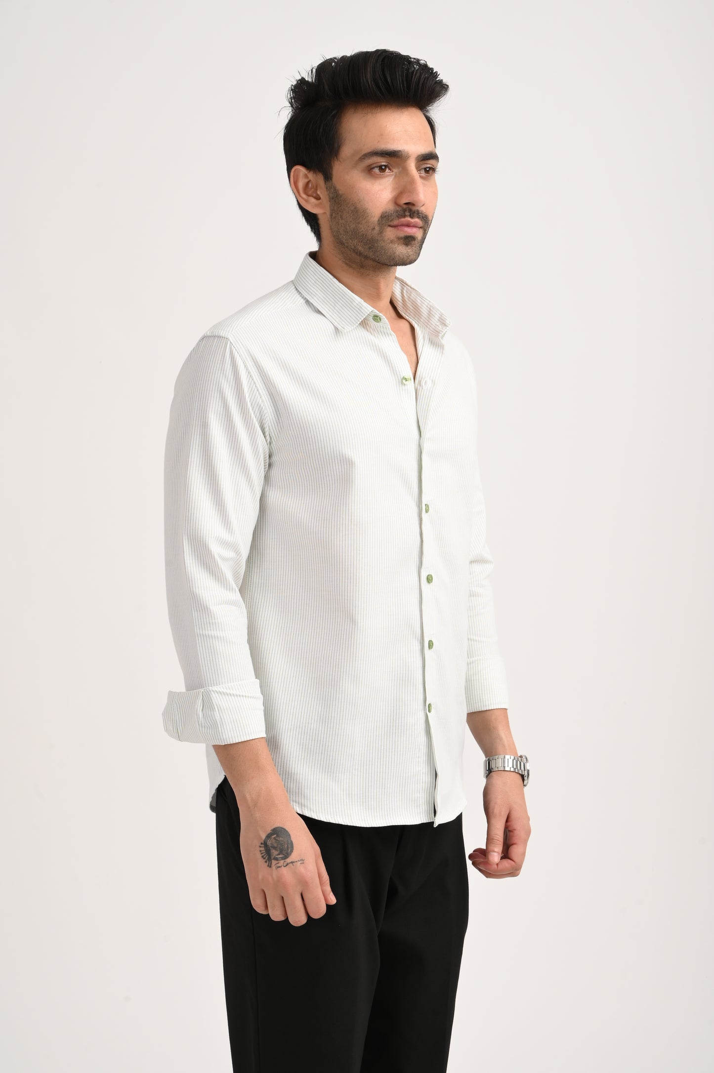DLAZY MEN GREEN STRIPES REGULARLY FIT SHIRT