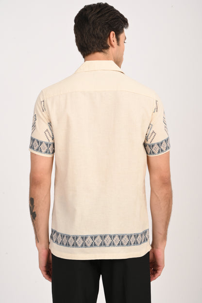 DLAZY DESERT MOSAIC DIGITAL PRINTED COTTON LINEN SHIRT..