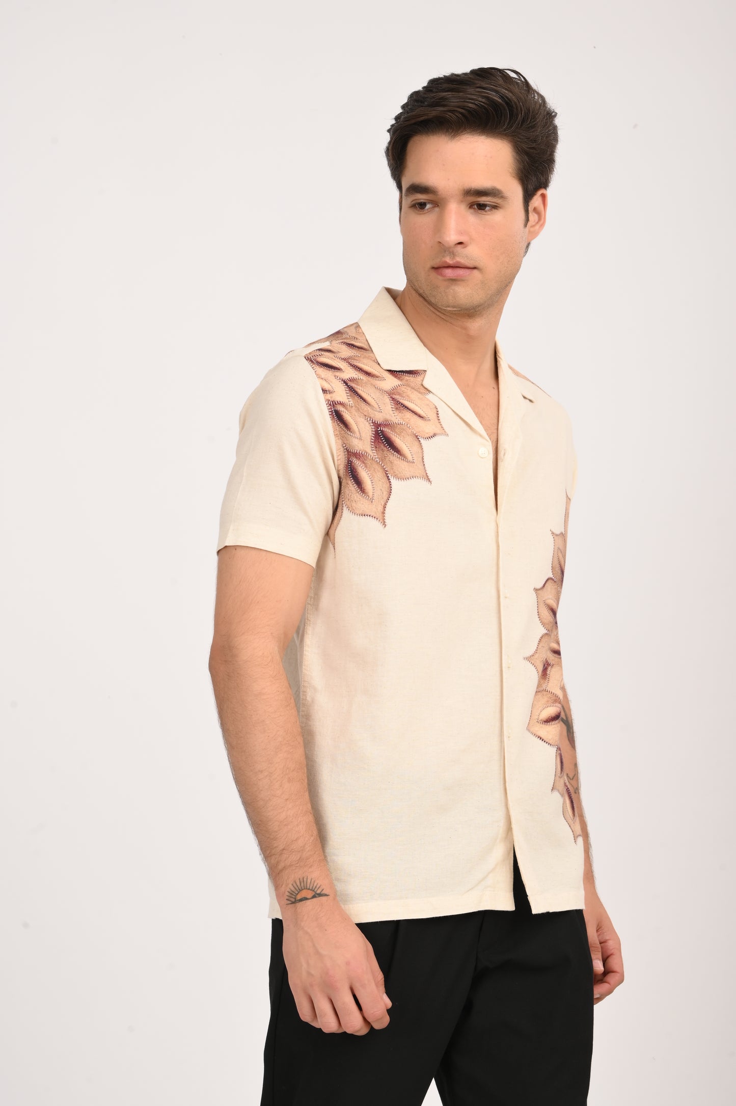 DLAZY SUNBURST PETAL DIGITAL PRINTED COTTON LINEN SHIRT