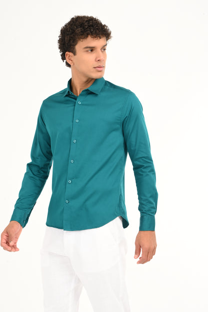 DLAZY TEAL GREEN PLAIN  SATIN SHIRT…