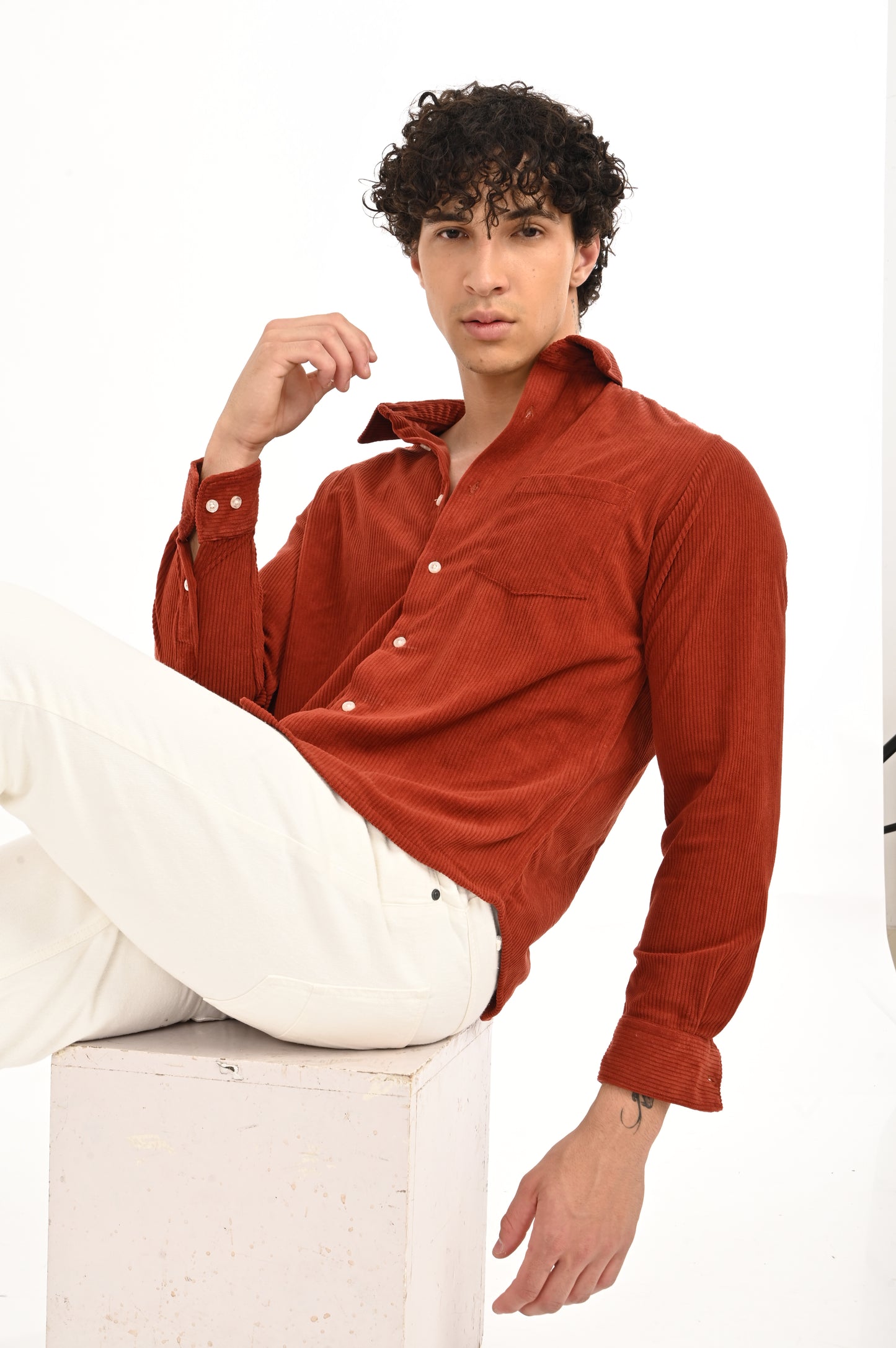 DLAZY MEN REDDISH- BROWN CORDUROY SHIRT