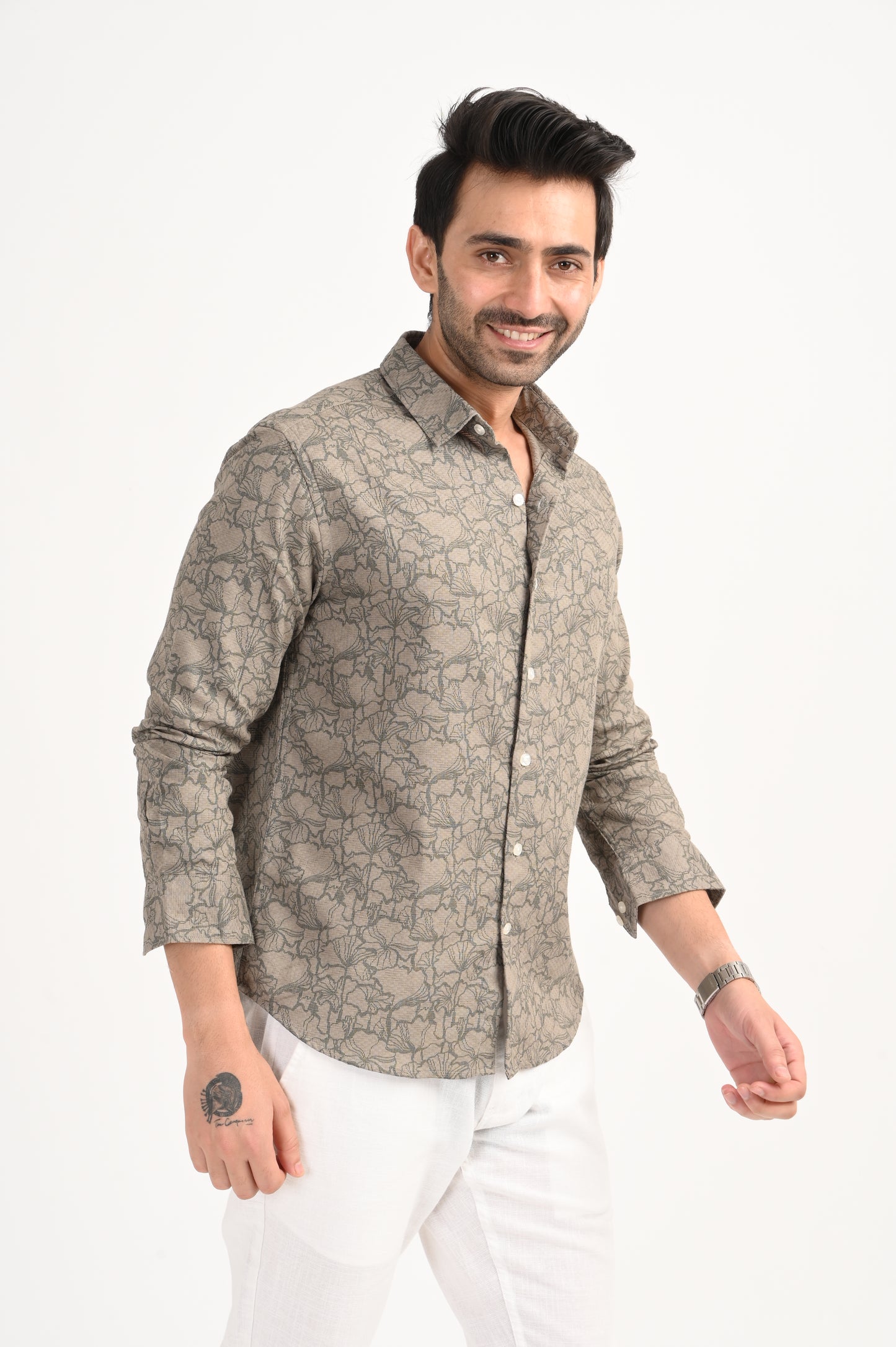 DLAZY SAGA BEIGE DOBBY PRINTED SHIRT