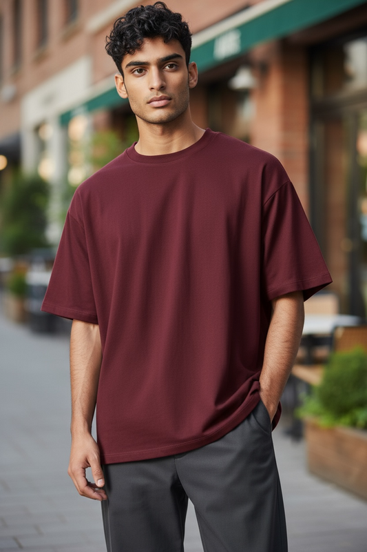 DLAZY PLAIN MULBERRY WINE OVERSIZED T-SHIRT