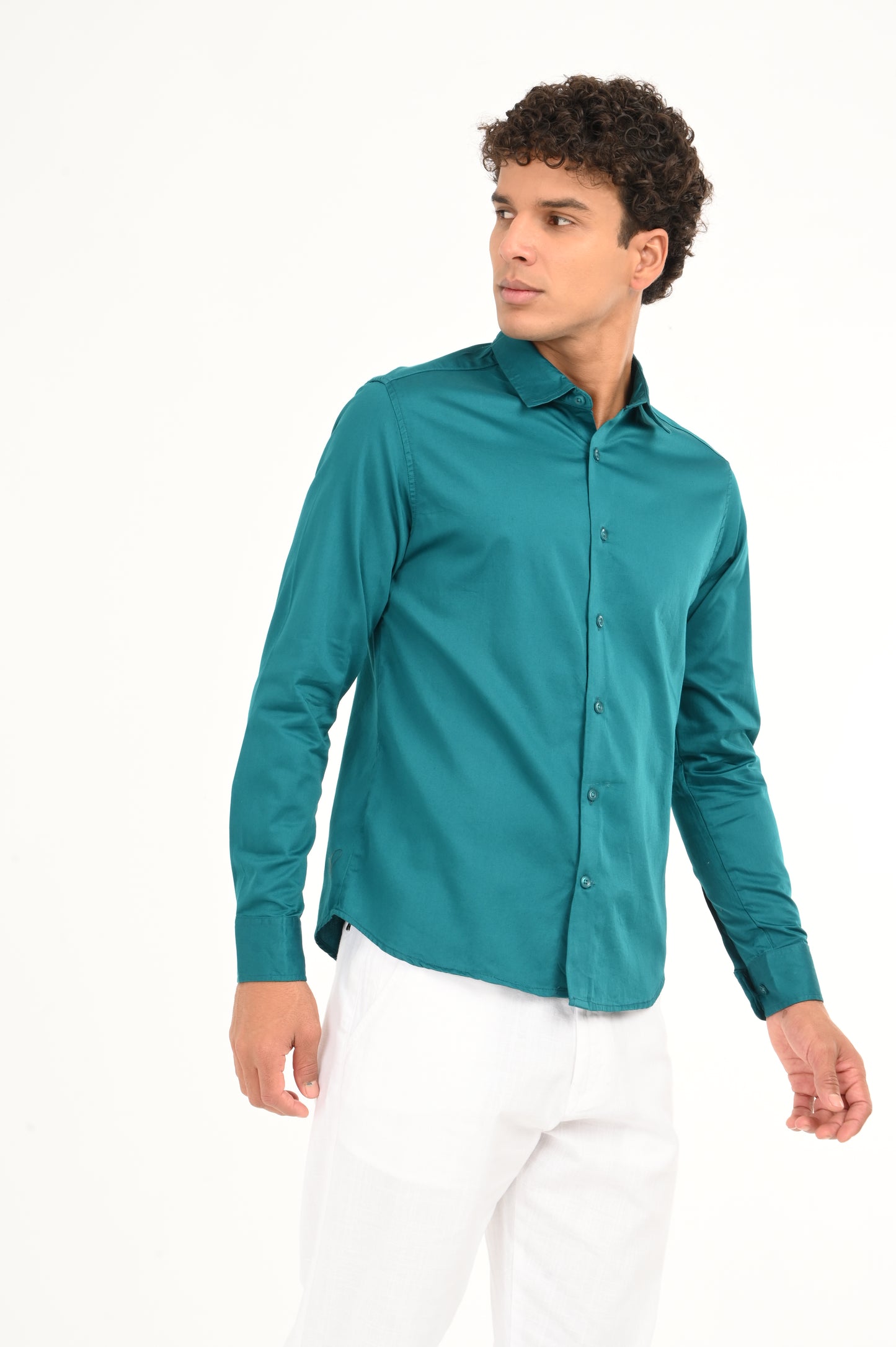 DLAZY TEAL GREEN PLAIN  SATIN SHIRT…