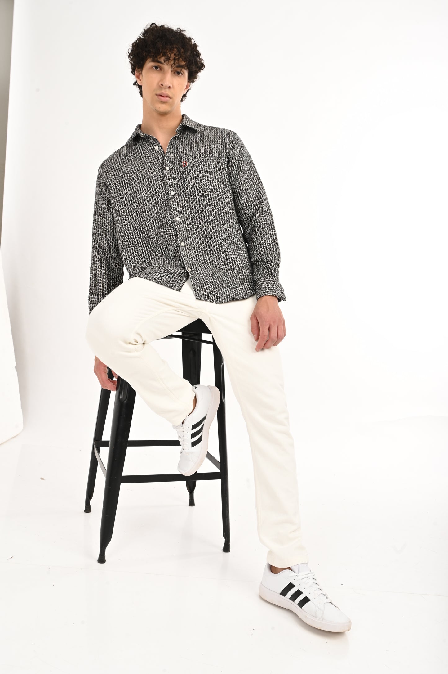 DLAZY MEN BLACK AND WHITE TEXTURED SHIRT