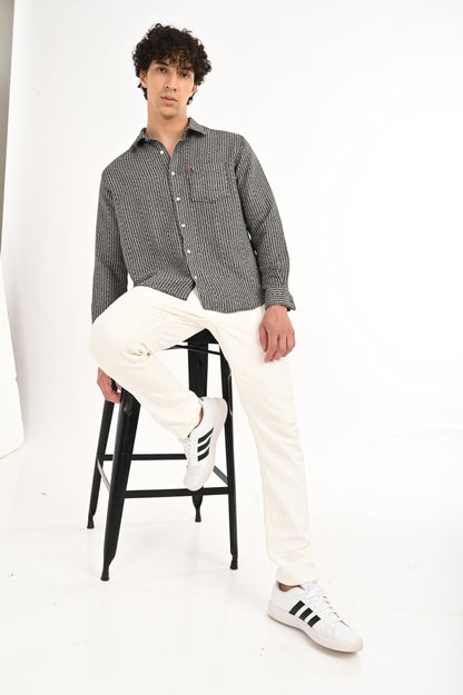 DLAZY MEN BLACK AND WHITE TEXTURED SHIRT