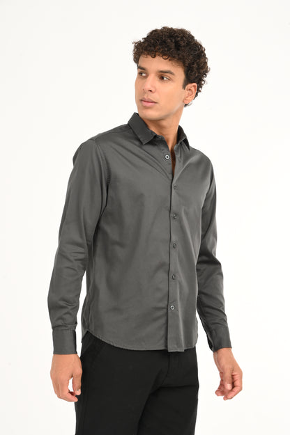 DLAZY GREY PLAIN  SATIN SHIRT…
