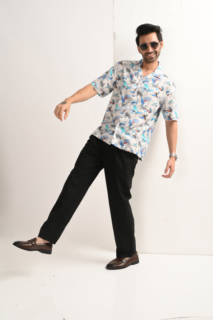 DLAZY BLUE PRINTED HALF SLEEVE SHIRT