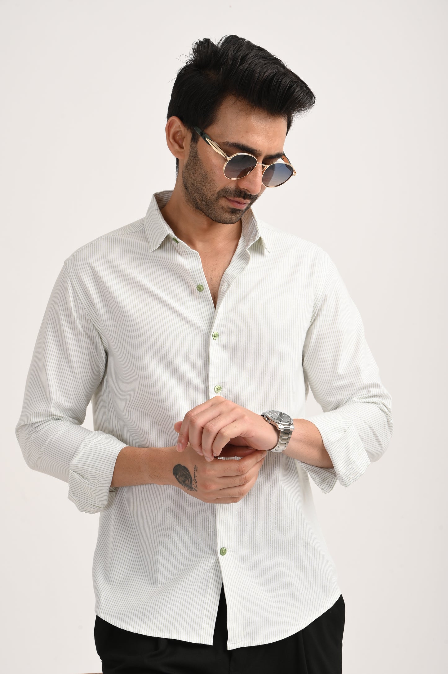 DLAZY MEN GREEN STRIPES REGULARLY FIT SHIRT