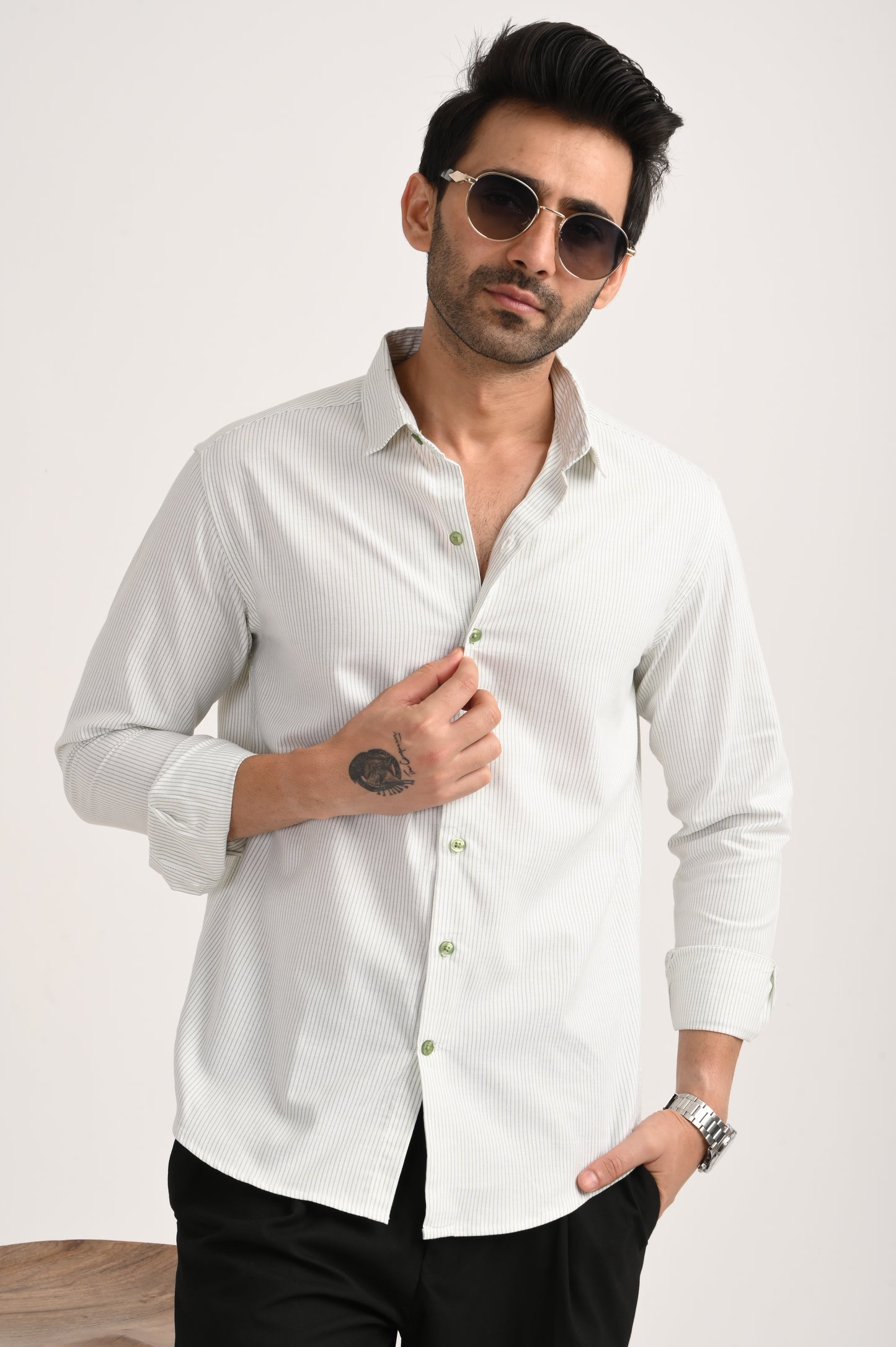 DLAZY MEN GREEN STRIPES REGULARLY FIT SHIRT
