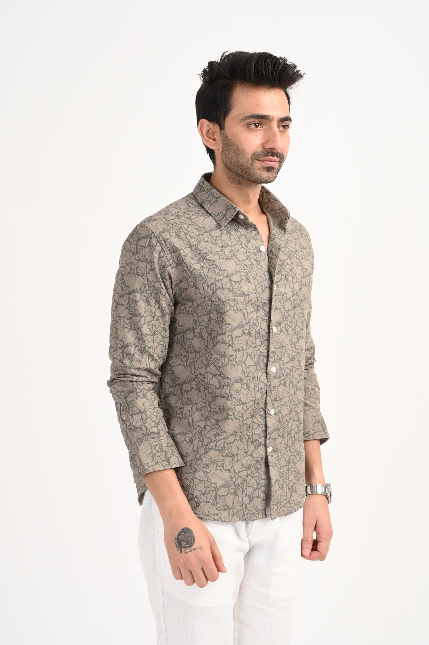 DLAZY SAGA BEIGE DOBBY PRINTED SHIRT