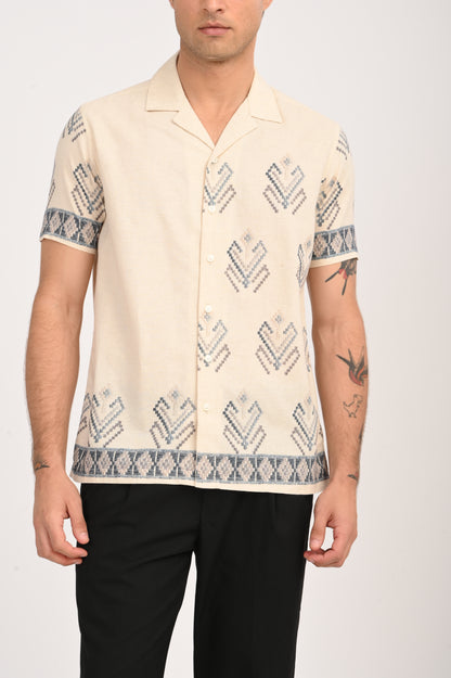 DLAZY DESERT MOSAIC DIGITAL PRINTED COTTON LINEN SHIRT..