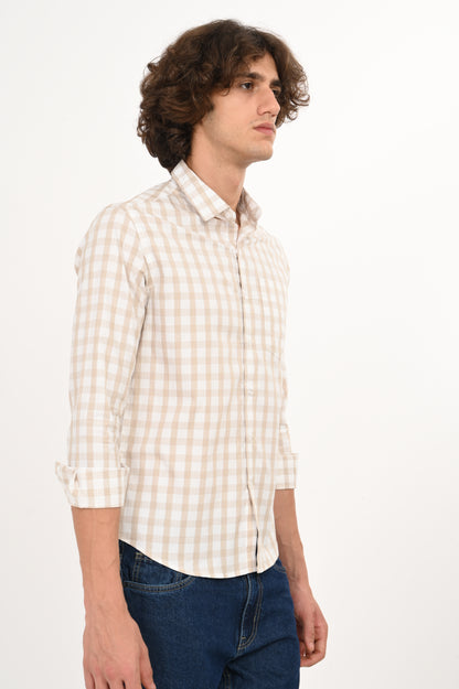 DLAZY SANDSTONE DOBBY CHECKS SHIRT