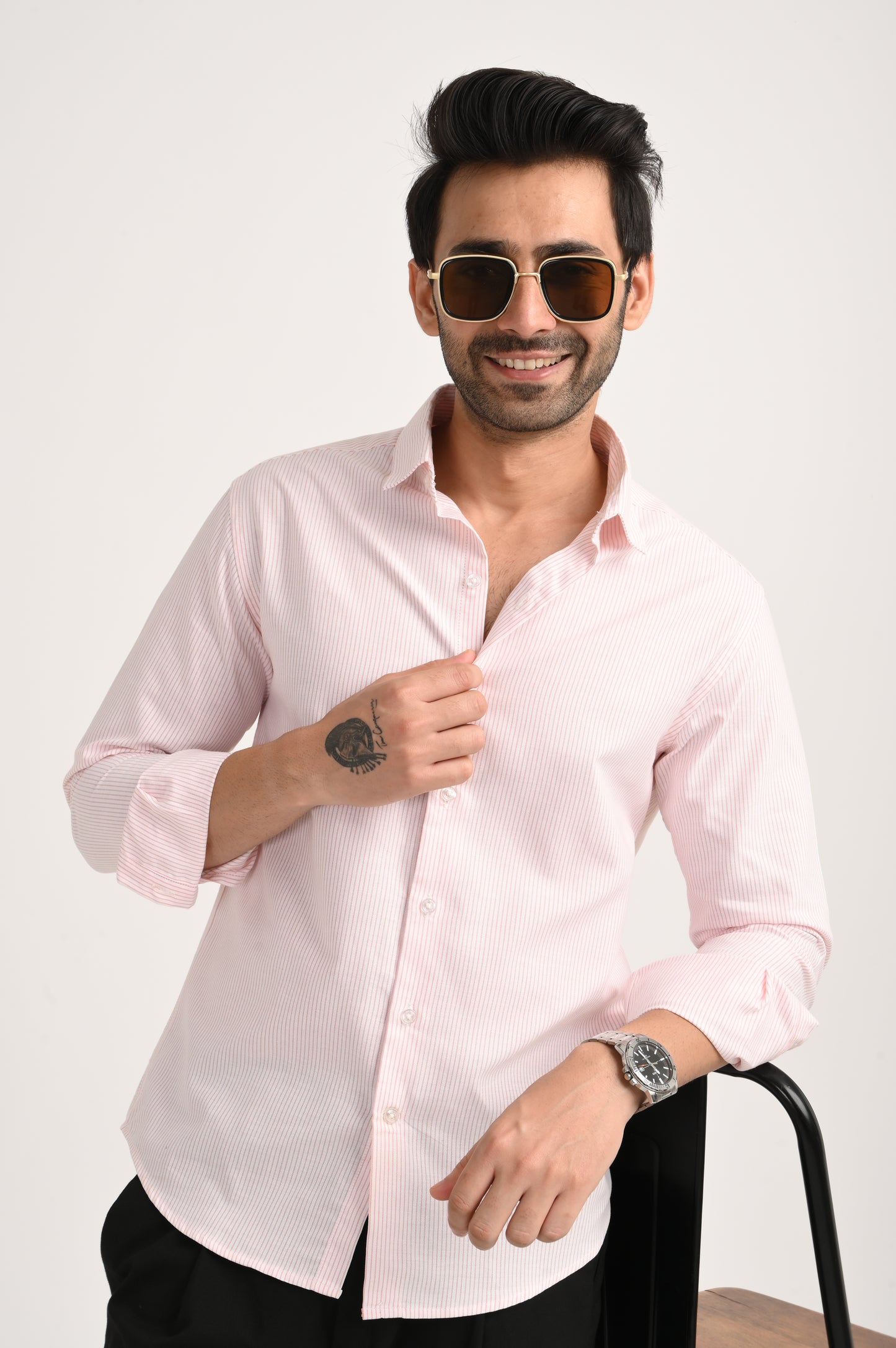 DLAZY MEN ORANGE STRIPES REGULARLY FIT SHIRT