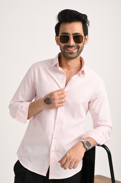 DLAZY MEN ORANGE STRIPES REGULARLY FIT SHIRT