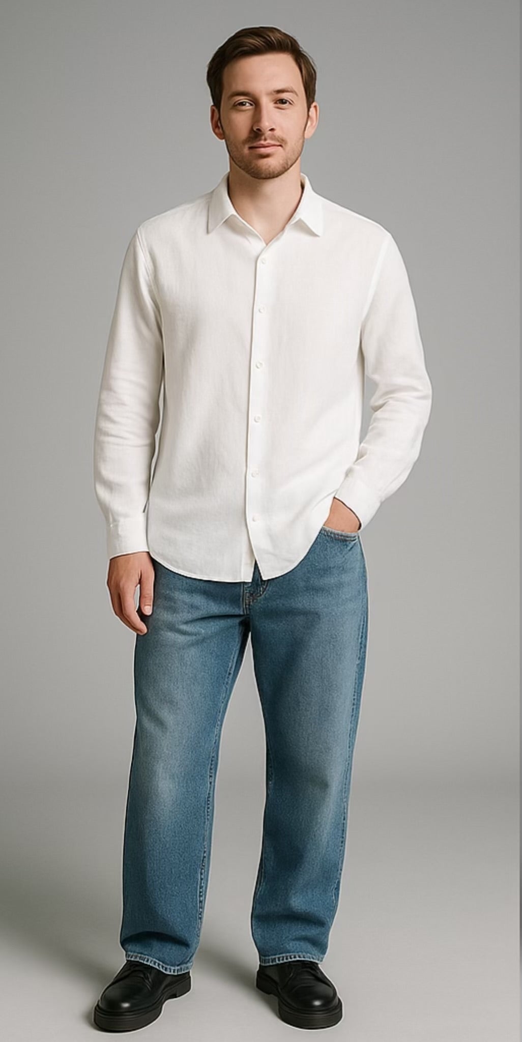 DLAZY WHITE LINEN COTTON SHIRT