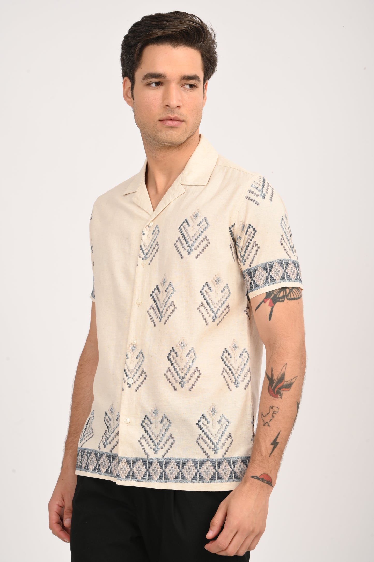 DLAZY DESERT MOSAIC DIGITAL PRINTED COTTON LINEN SHIRT..
