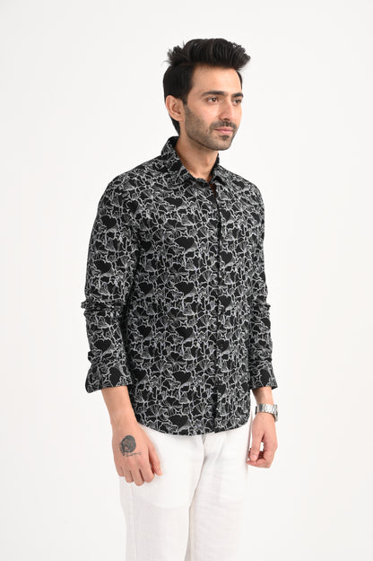 DLAZY BLACK DOBBY PRINTED SHIRT