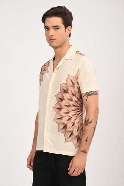 DLAZY SUNBURST PETAL DIGITAL PRINTED COTTON LINEN SHIRT