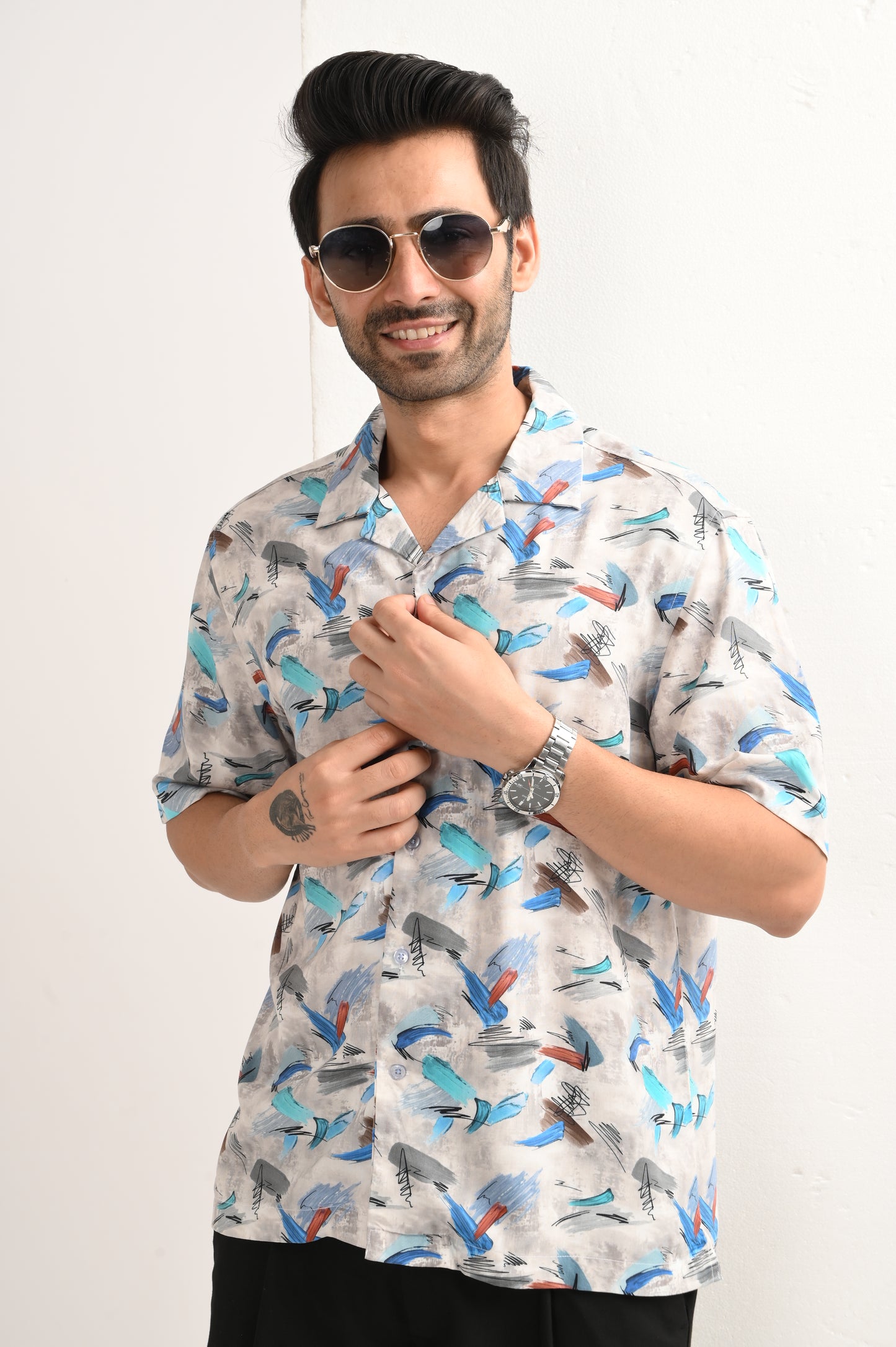 DLAZY BLUE PRINTED HALF SLEEVE SHIRT