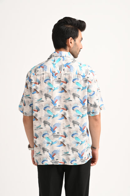 DLAZY BLUE PRINTED HALF SLEEVE SHIRT