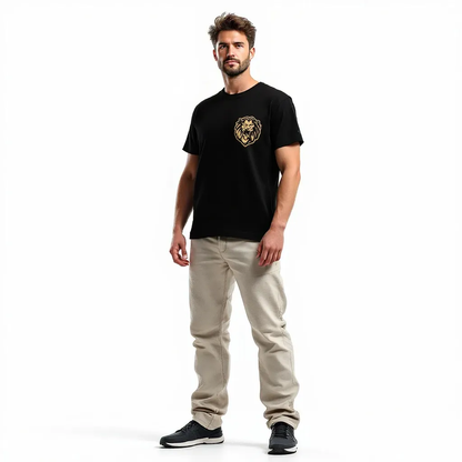 DLAZY BLACK LION: Regular fit 210 GSM Premium Cotton T-Shirt