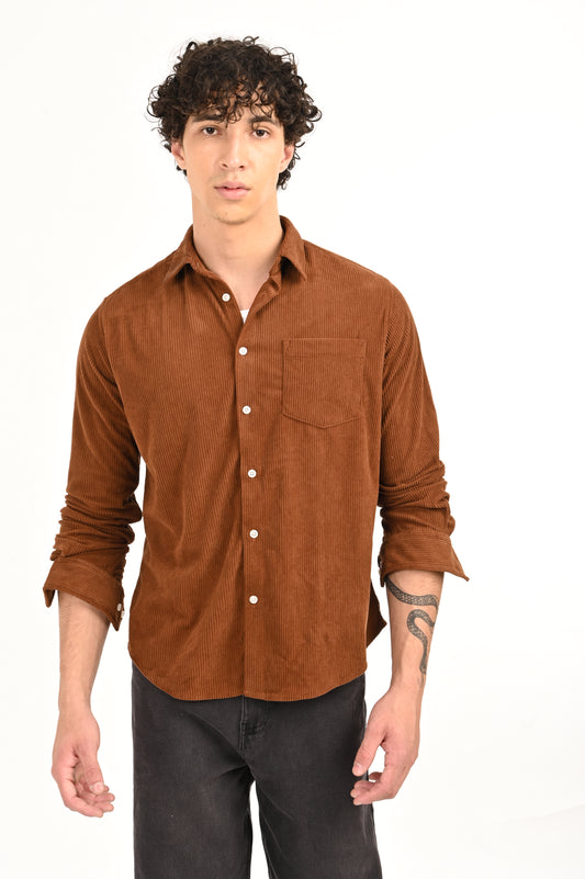 DLAZY MEN BROWN CORDUROY SHIRT