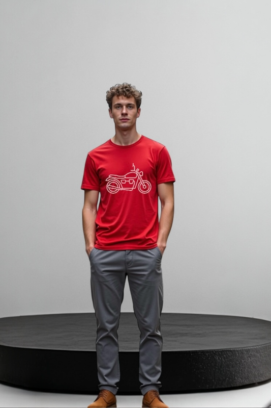 DLAZY BRIGHT RED BIKE: Regular fit 210gsm premium cotton T-shirt