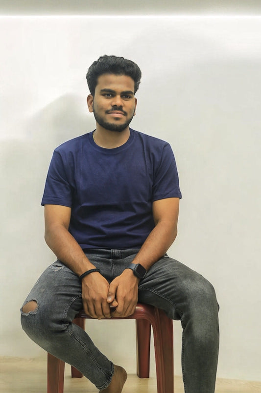 DLAZY NAVY BLUE: Regular fit 210 gsm premium cotton plain T-shirt