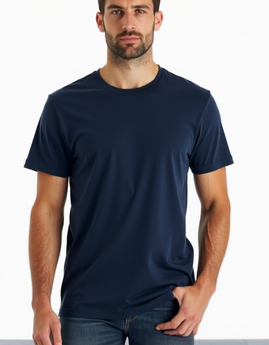 DLAZY NAVY BLUE PRINTED: Regular fit 210 gsm premium cotton t-shirt